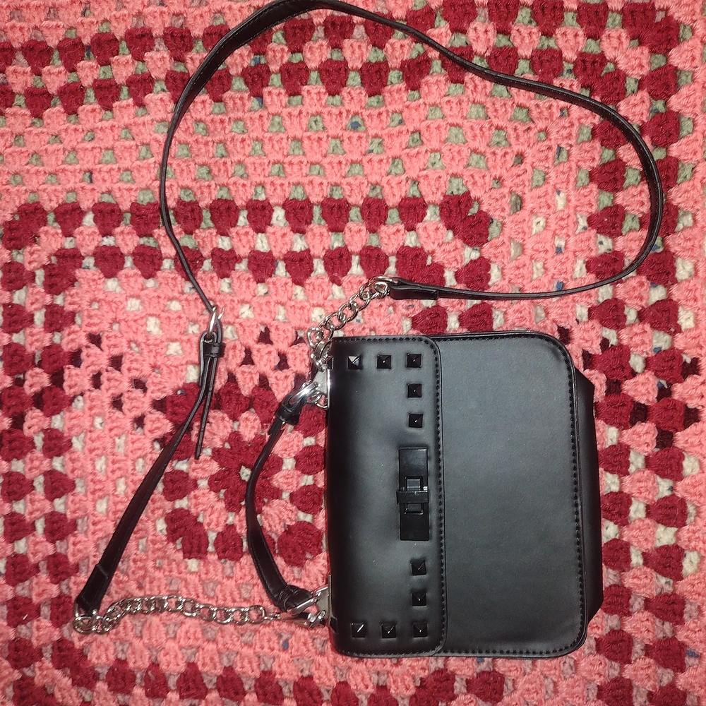 Steve Madden Black Studded Small Purse with Handle and Shoulder Strap Crossbody